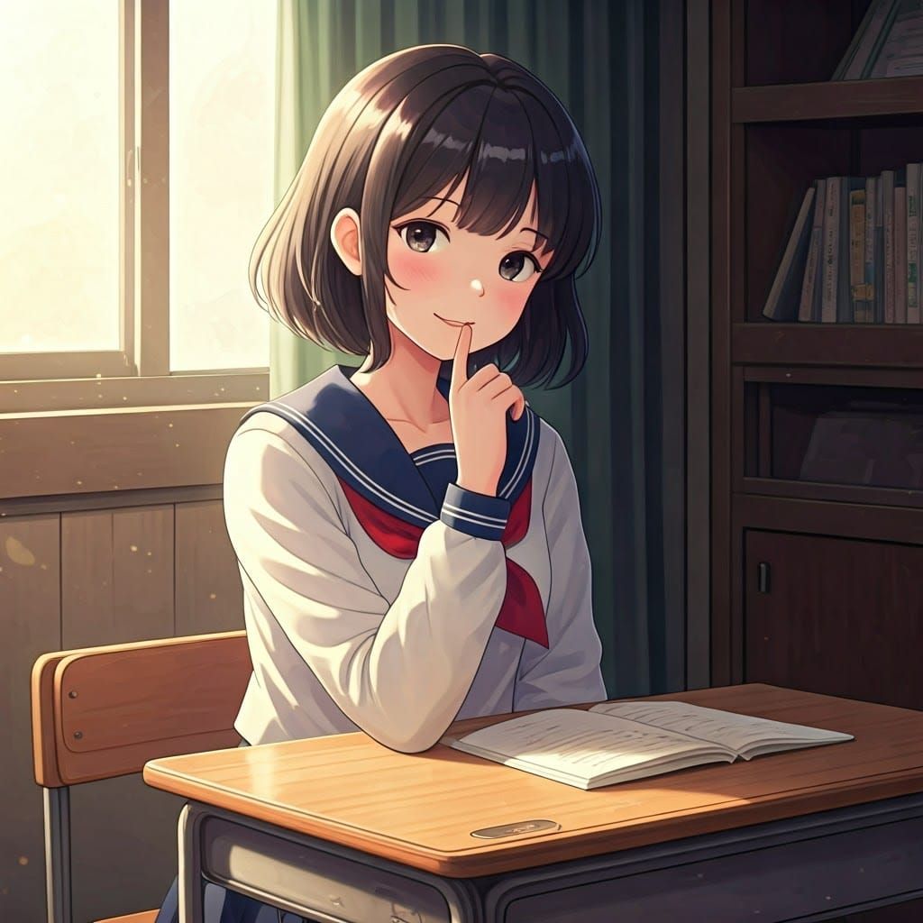 Anime Girl's Mischief: Ghibli-Inspired School Scene
