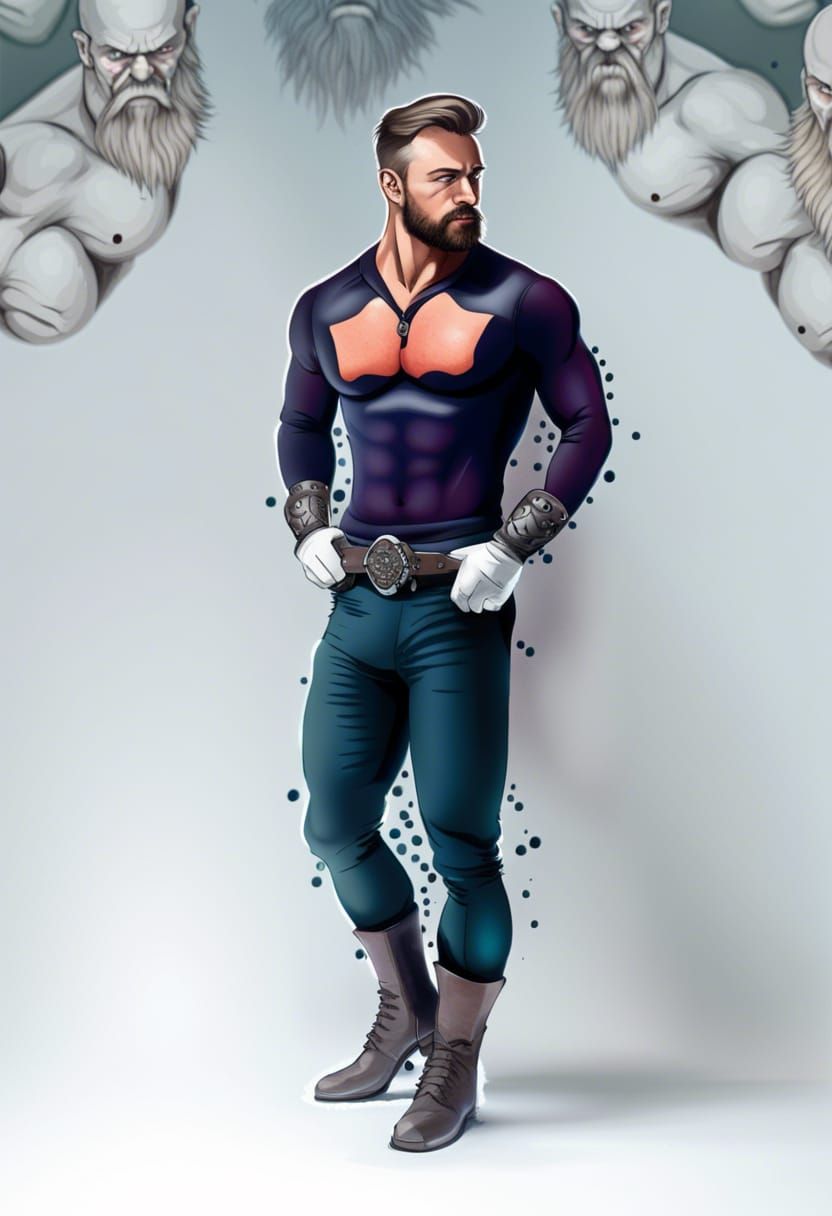 Cyclist Surrounded by Wrestlers: Fantasy Concept Art