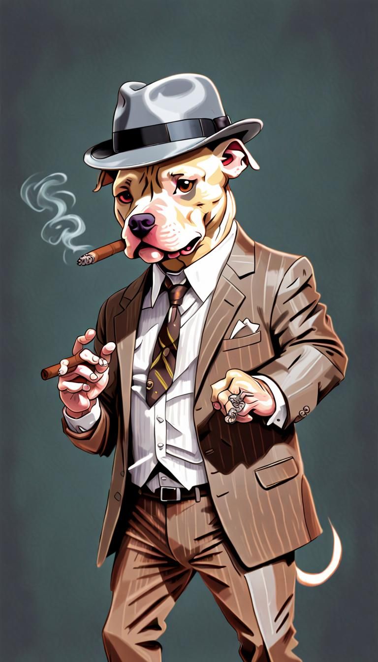 Gangster Pitbull with Cigar in 2D Style