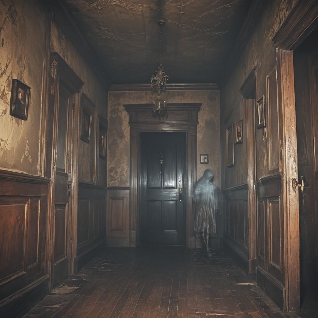 Haunted House Hallway with Ghostly Figure