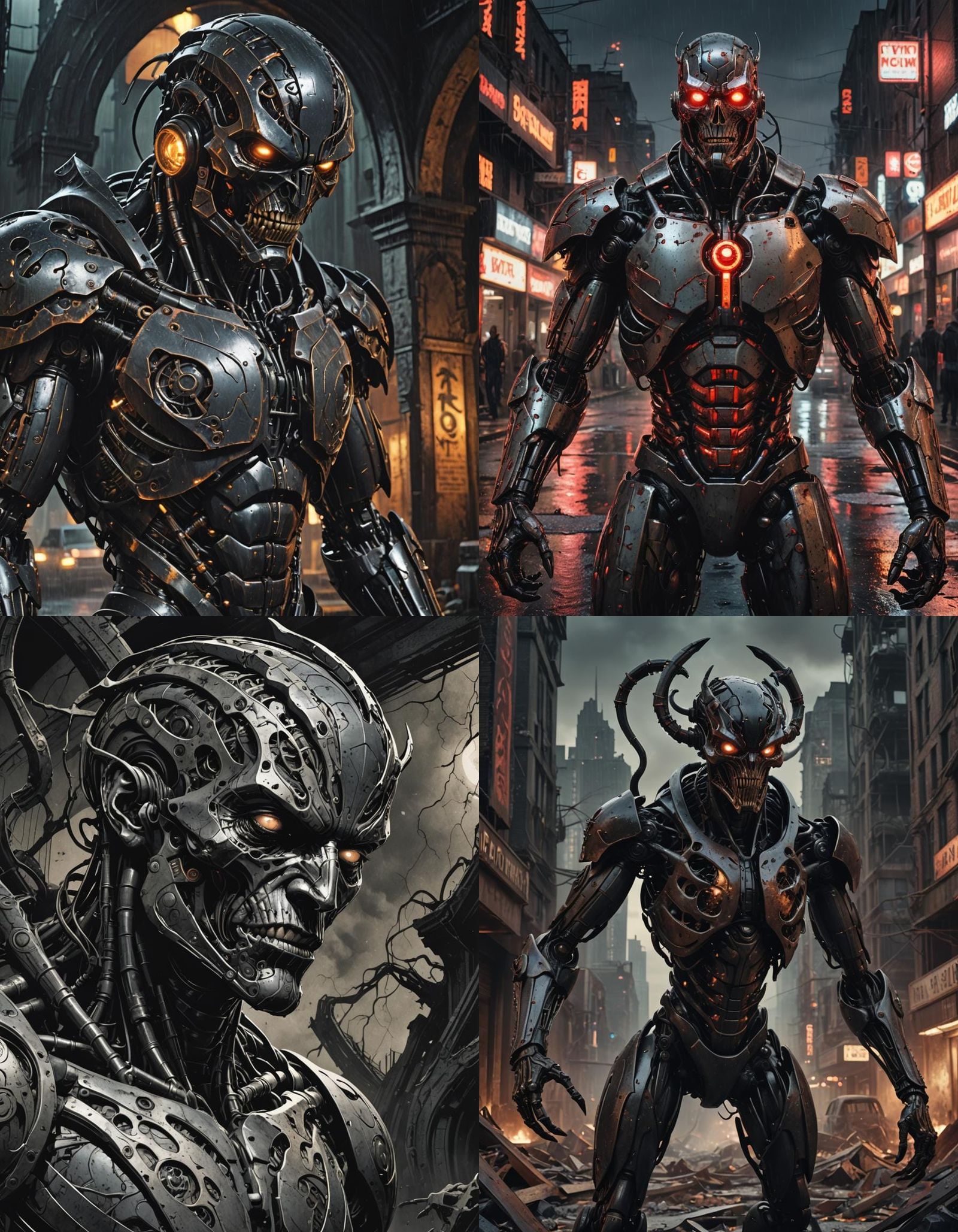 Frank Miller underground comix style Horror movie poster, Sean Phillips concrete art "Rusted Onyx toned Cyborg (killer:1...