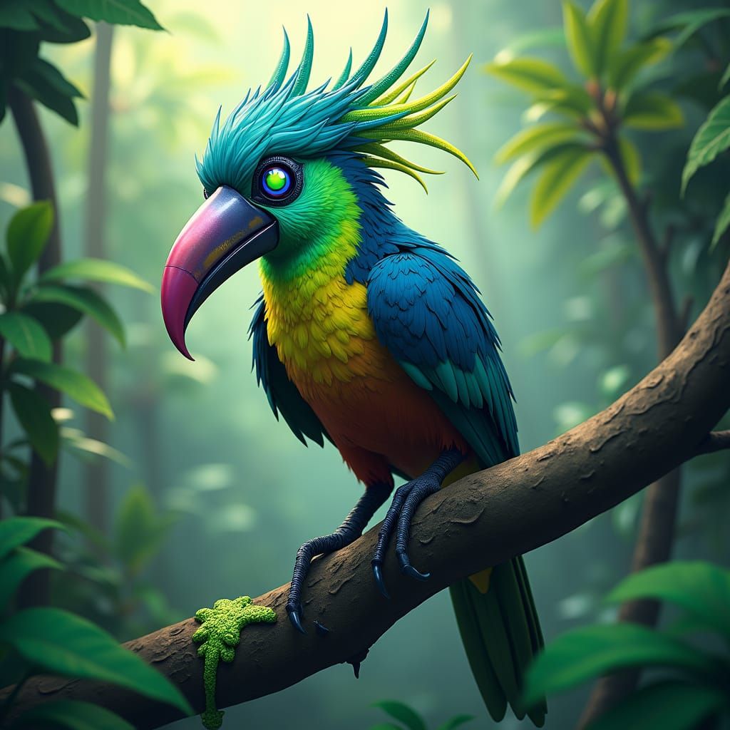 Hybrid Toucan with Laser Eyes in Anime Style