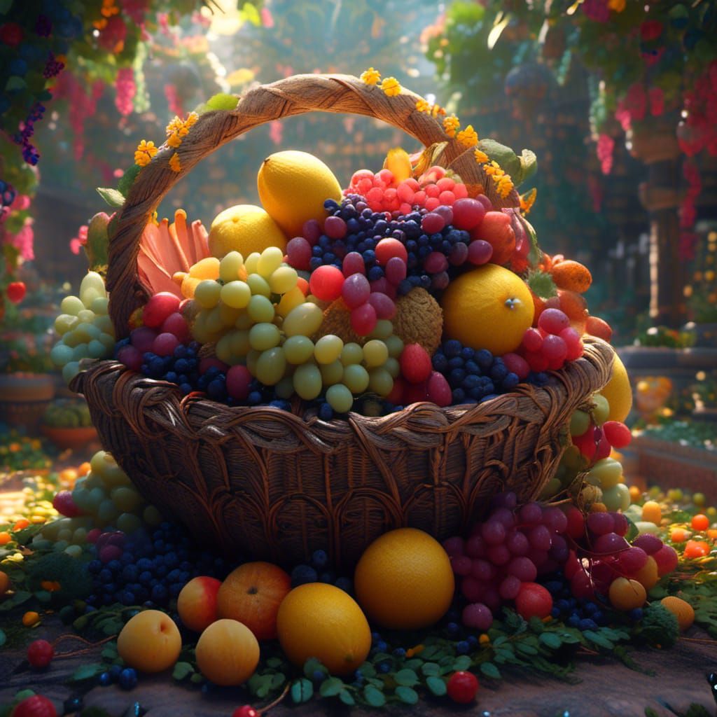 Illuminated Fruit Basket in Detailed Matte Painting