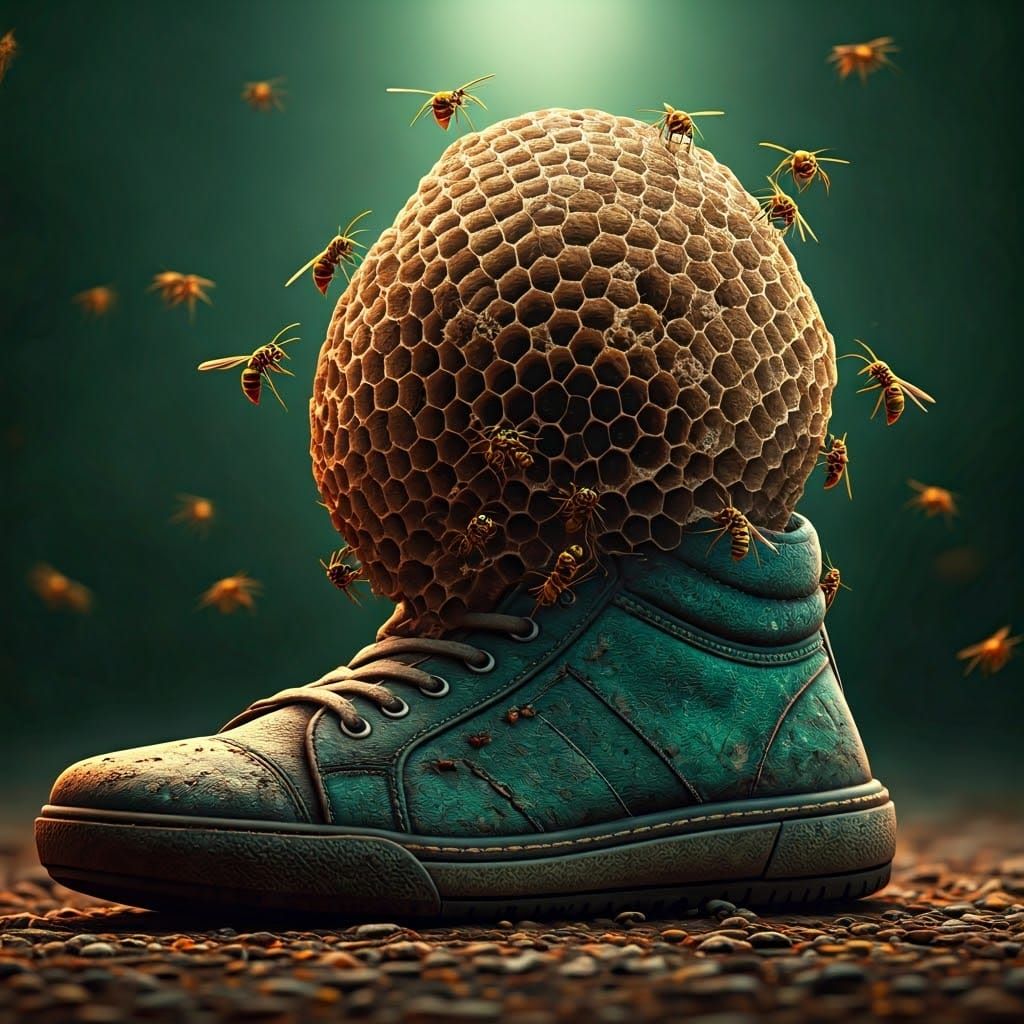 Hornet's Nest Overflowing from Worn Shoe