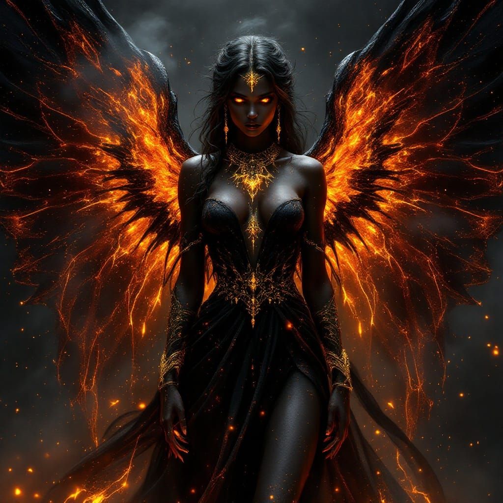 Dark Fantasy Angel of Lava and Obsidian