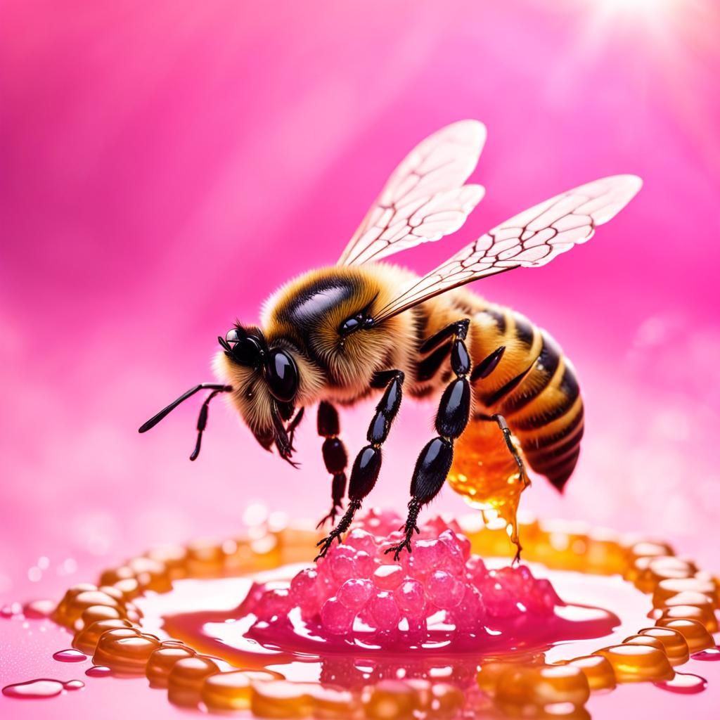 Iridescent Pink Queen Bee with Dripping Honey