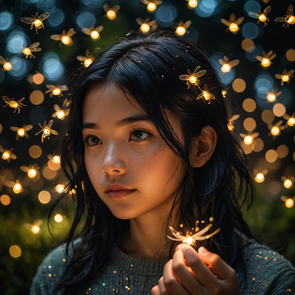 Girl with Firefly at Night: Photography