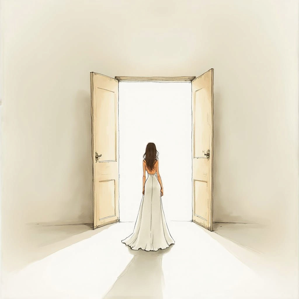 Minimalist Watercolor Fashion Illustration of Figure in Whit...