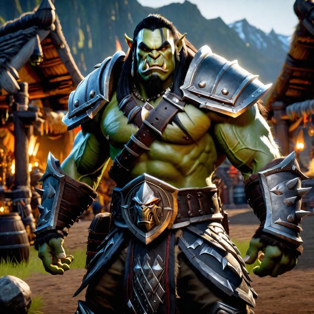 Hyperrealistic Orc Warrior in Warcraft Style