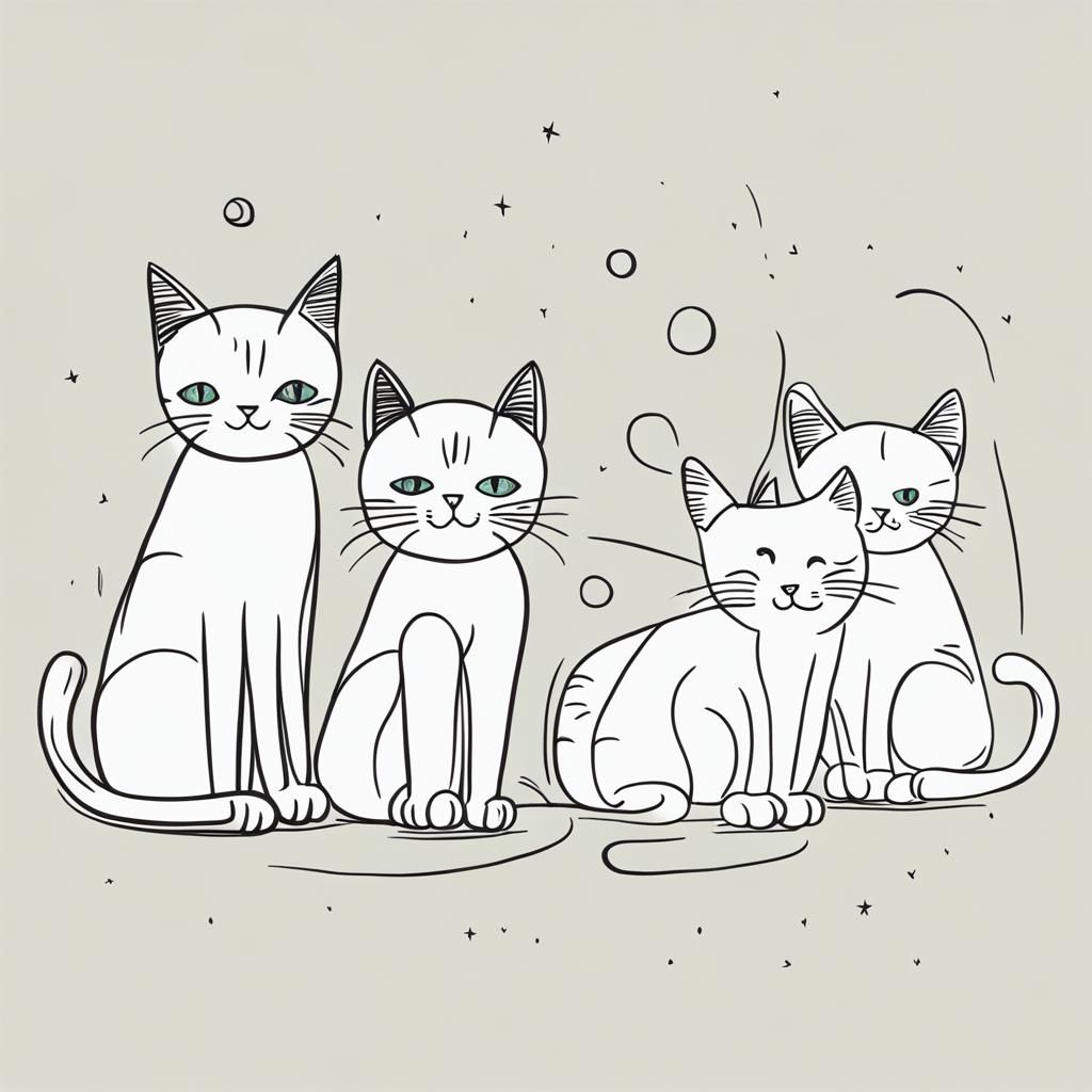 Simple Line Drawing of Several Cats