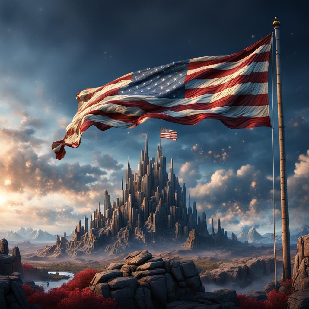 Detailed USA Flag Fantasy Concept Art
