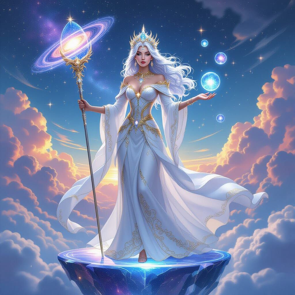 Celestial Empress on Crystal Platform as Digital Painting