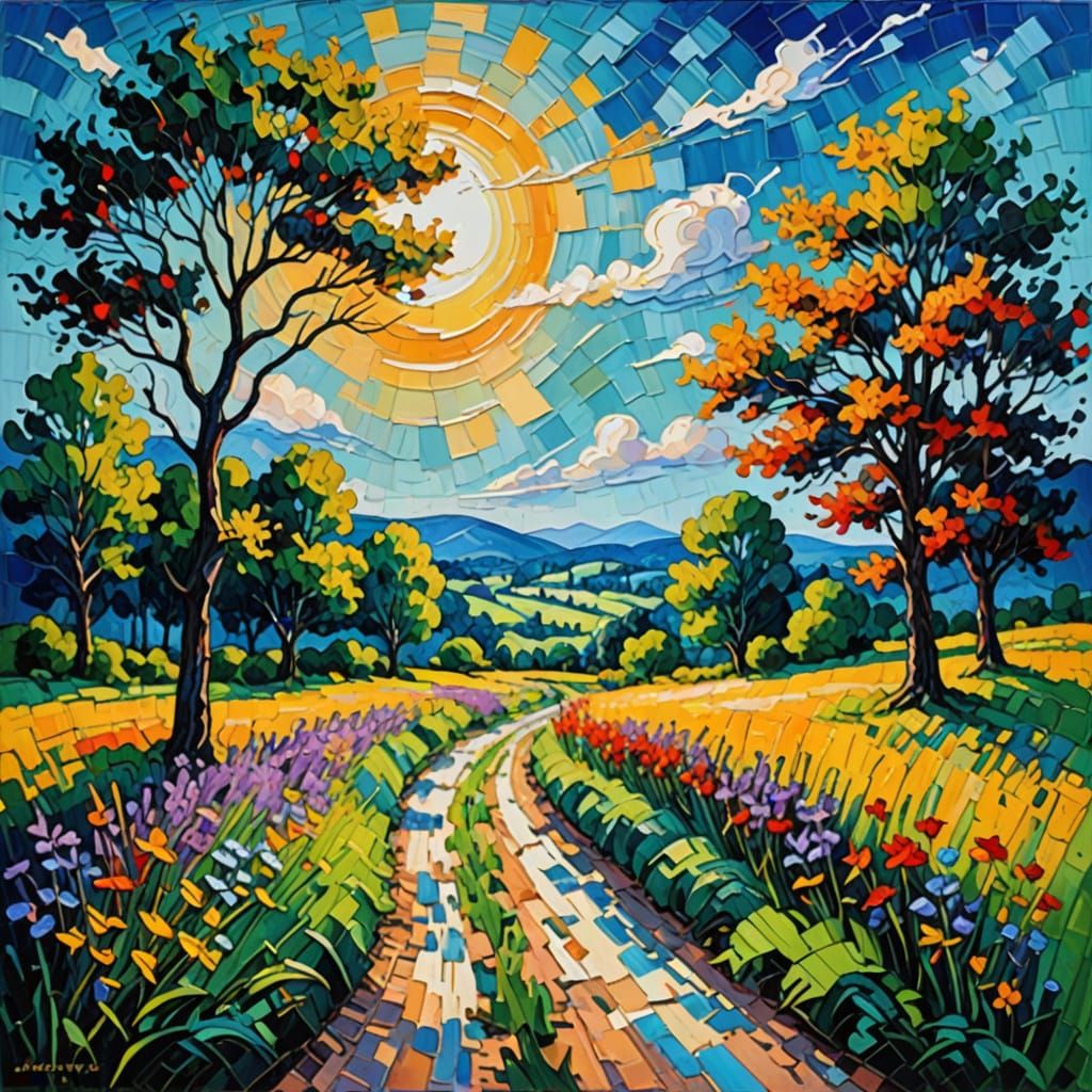 Vibrant Summer Day Oil Painting with Thick Textured Paint