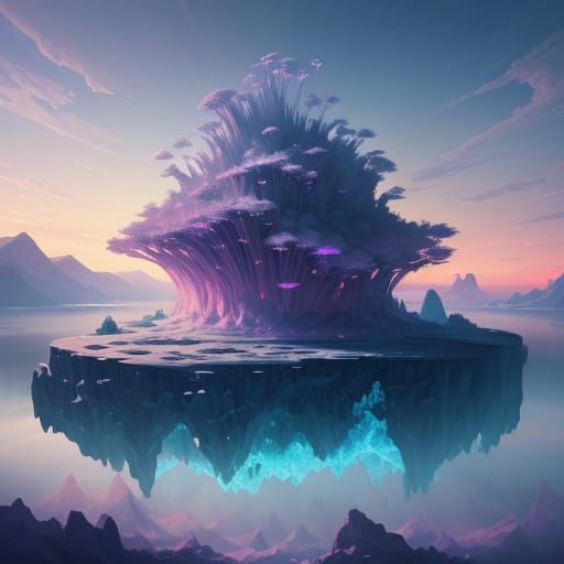 Surreal Floating Islands Landscape in Moebius Style