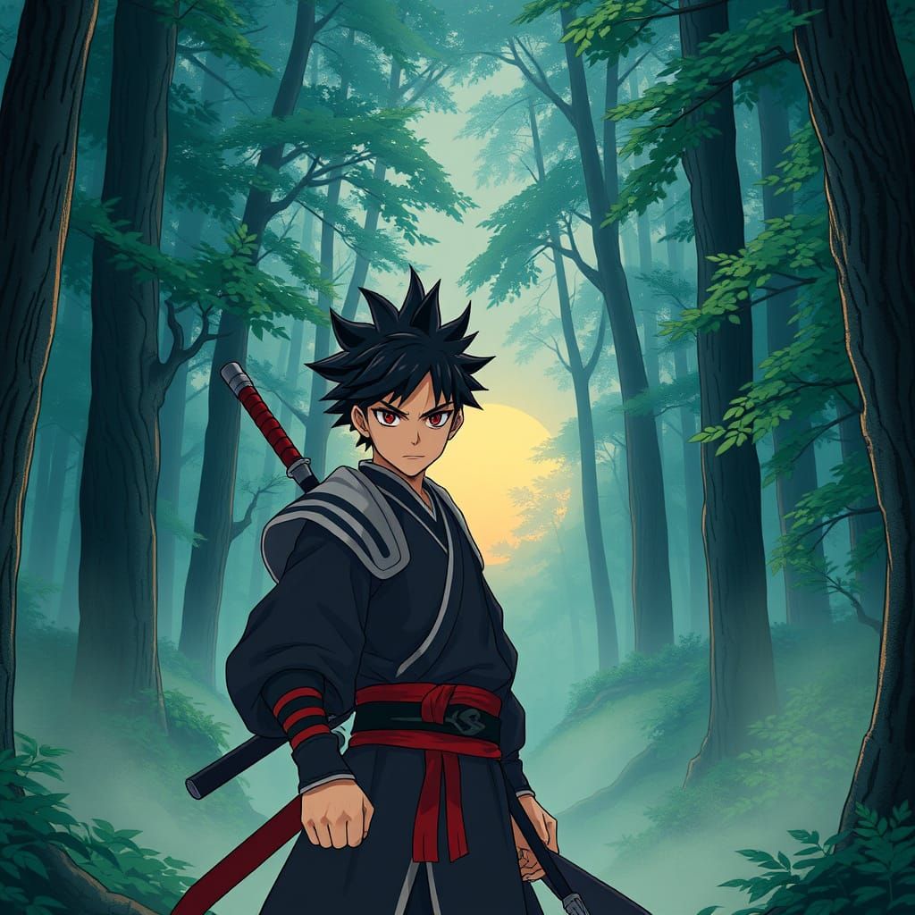 Tanjiro Kamado in a Serene, Misty Forest