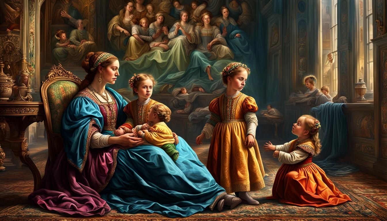 Renaissance Mother and Children in Hyper-Realism