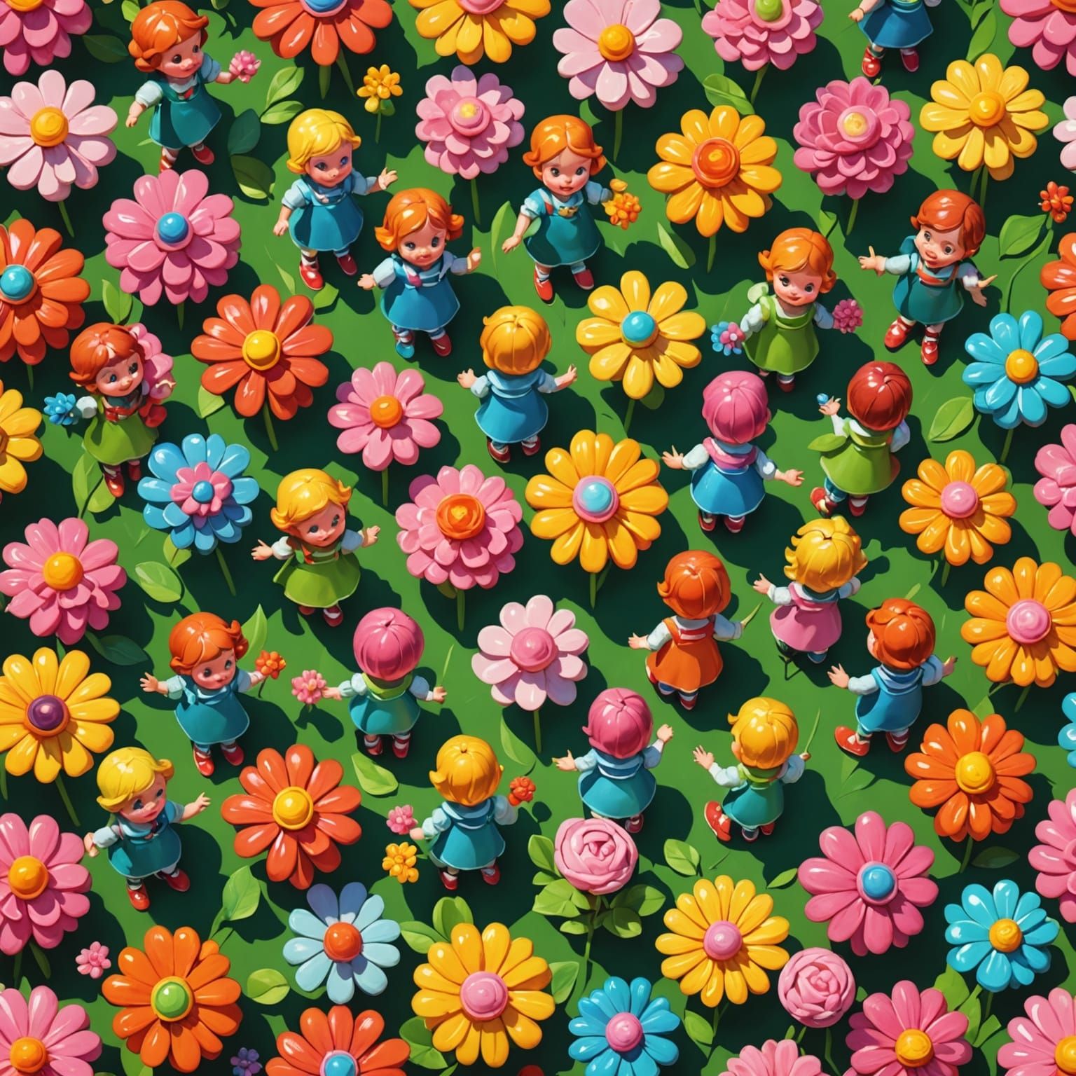 Whimsical Garden of Children in Vibrant Candy Art Style