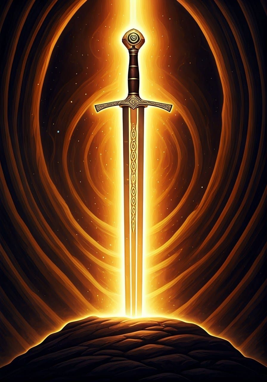 Excalibur: Radiant Sword in Stone with Celtic Knotwork