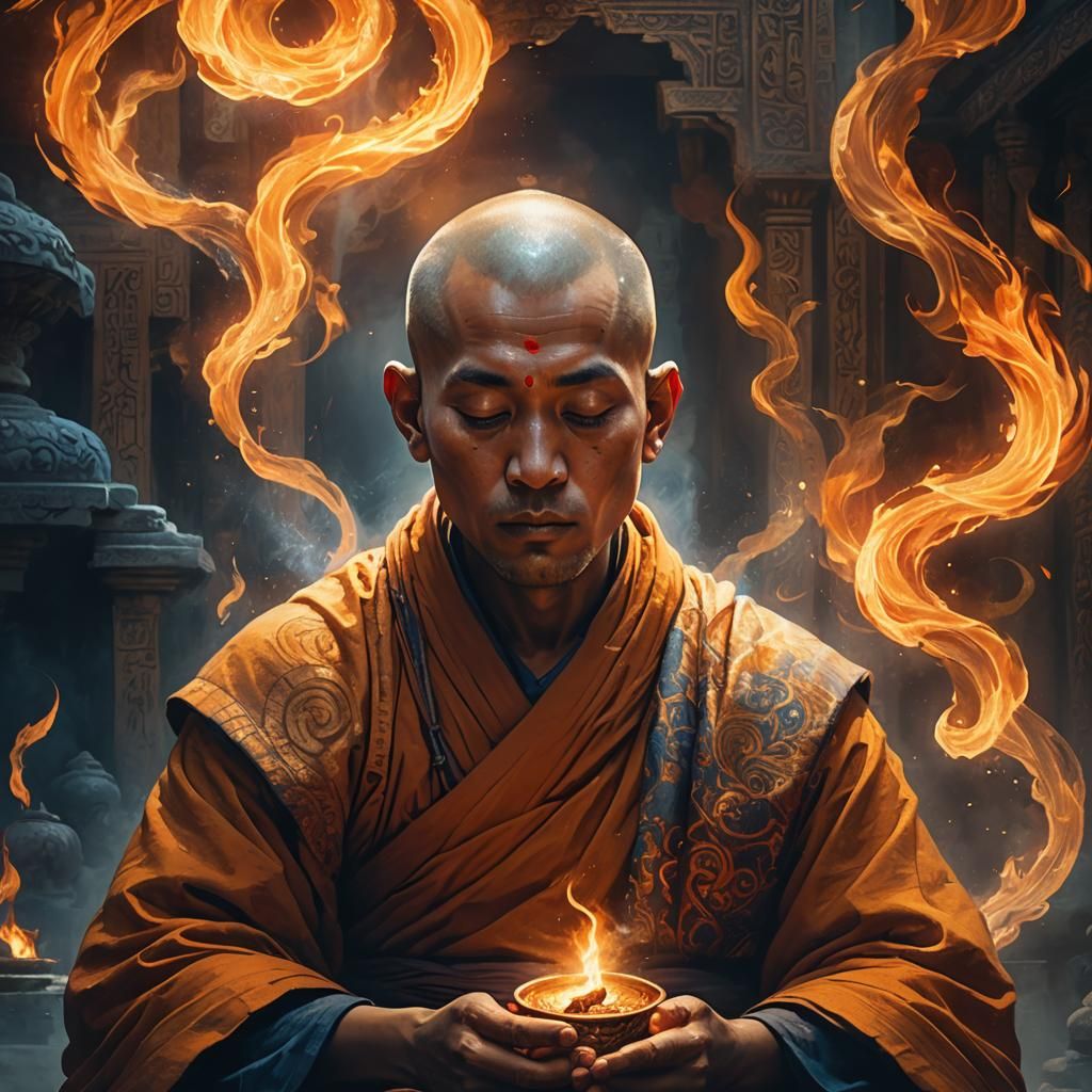 Mystical Monk Holding Fire, Digital Art