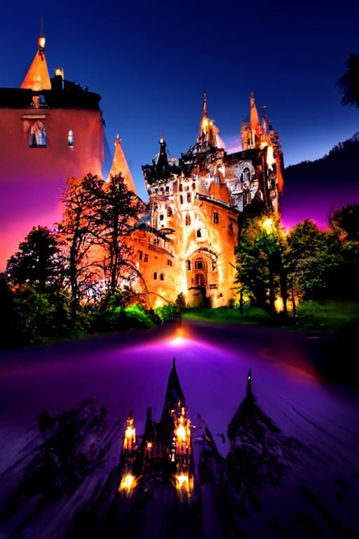 Mystical Castle Fortress at Night in Gothic Style