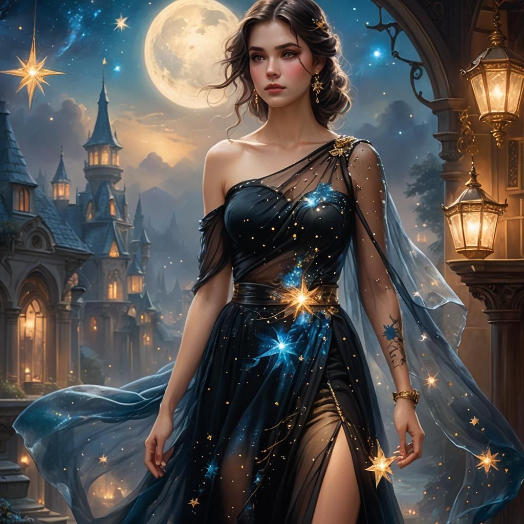 Ethereal Girl with Star Tattoo, Fantasy Art