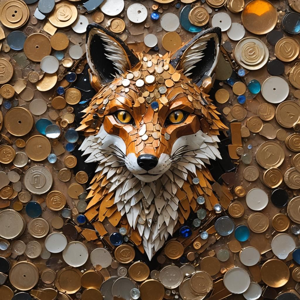Fox Assemblage Portrait in Steampunk Style