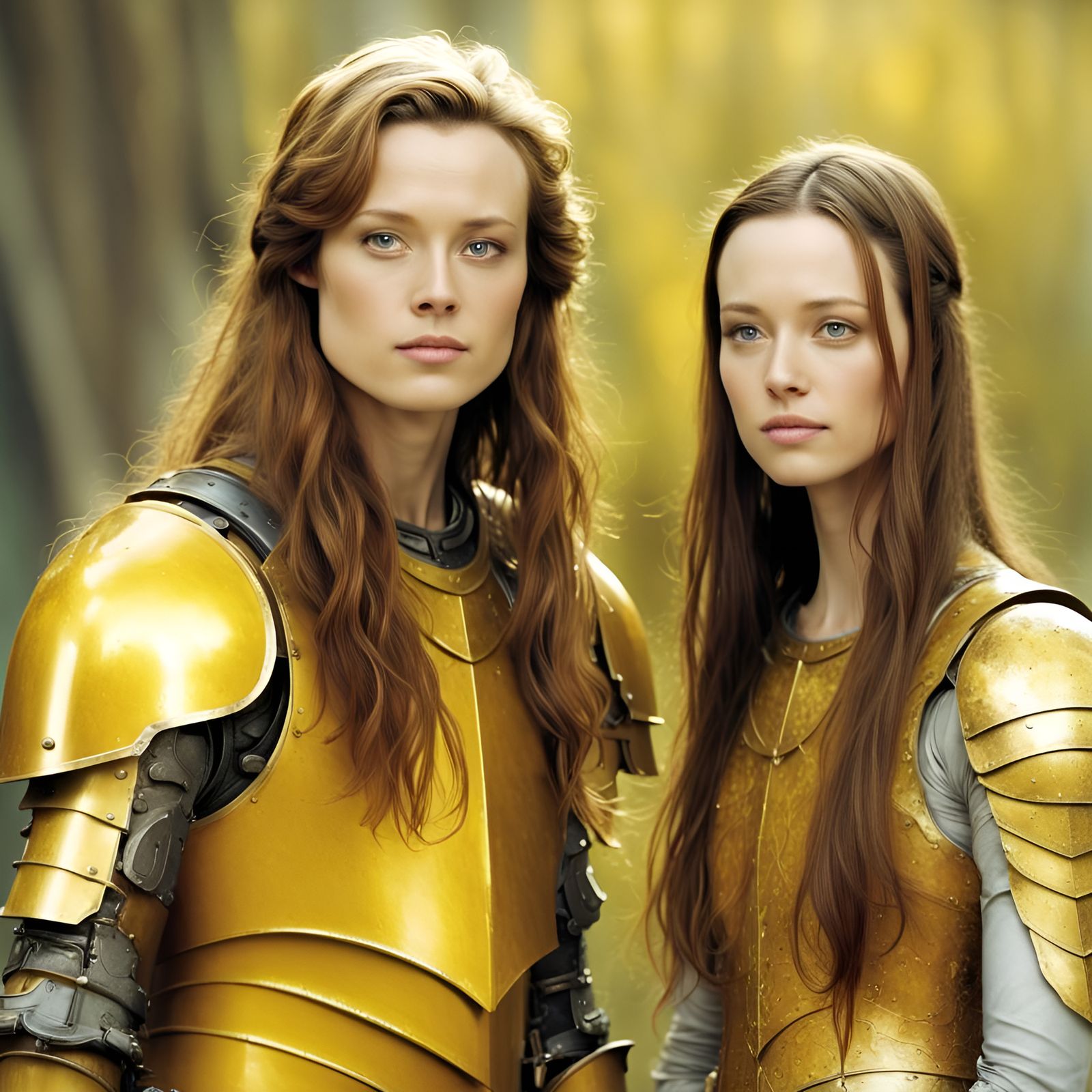 Young Woman in Yellow Armor with Dreamy Background
