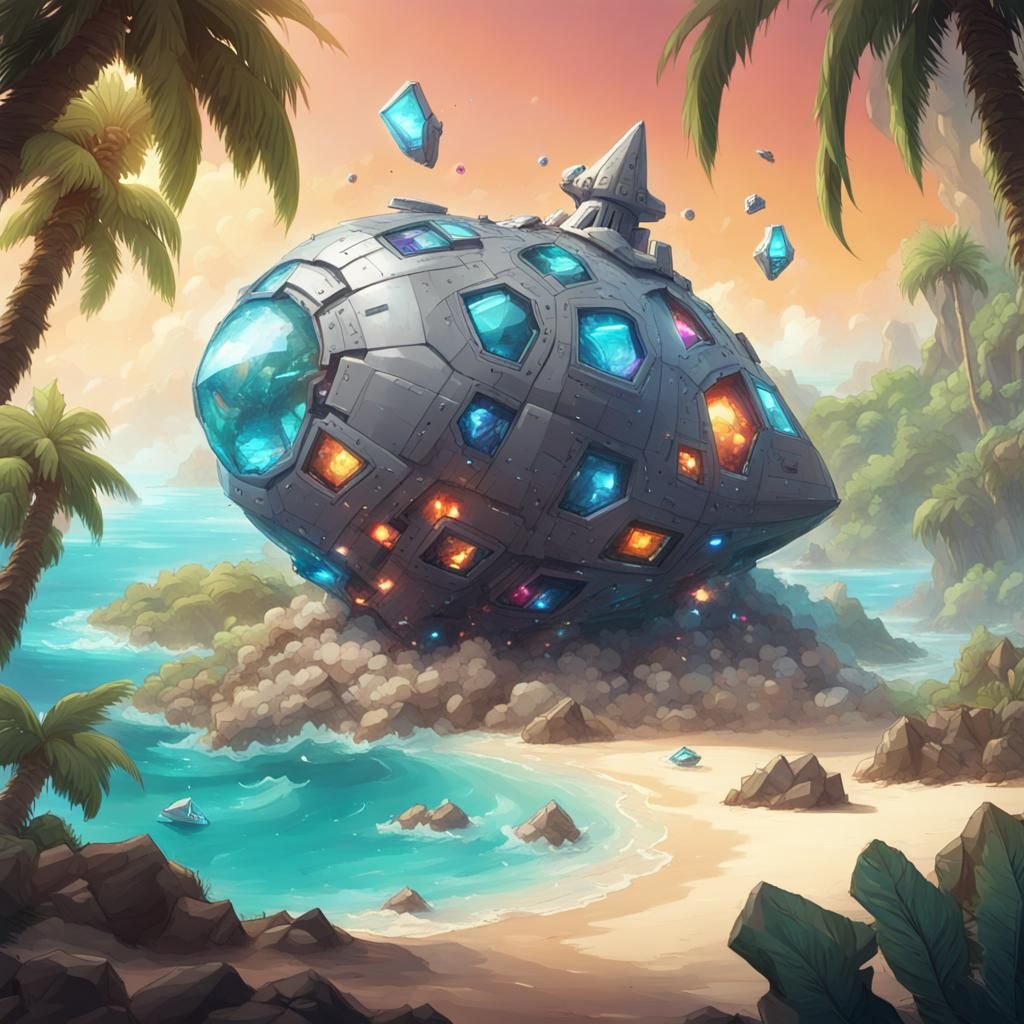 Crashed Spaceship on Tropical Gem Island