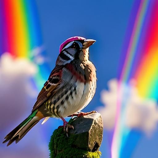 Sparrow Bird in Rainbow Tallit