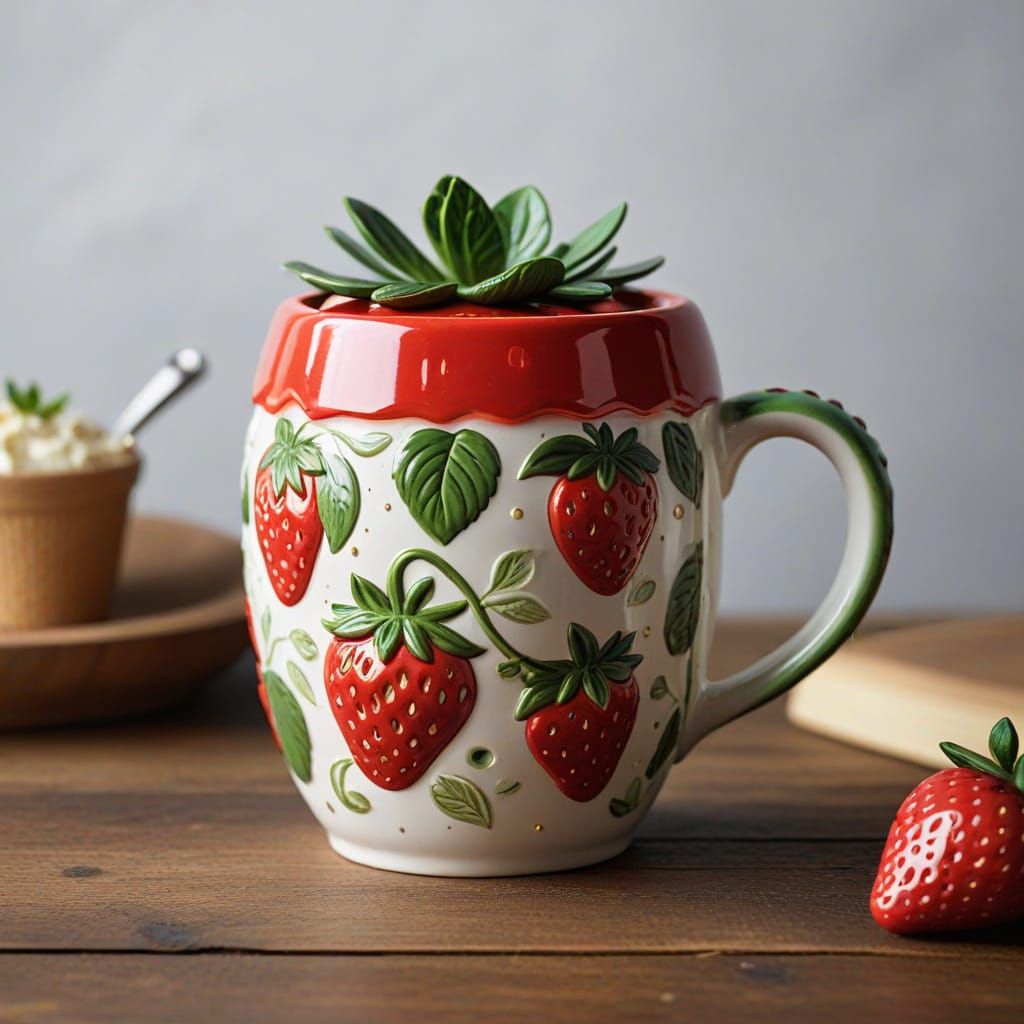 Whimsical Strawberry Ceramic Mug