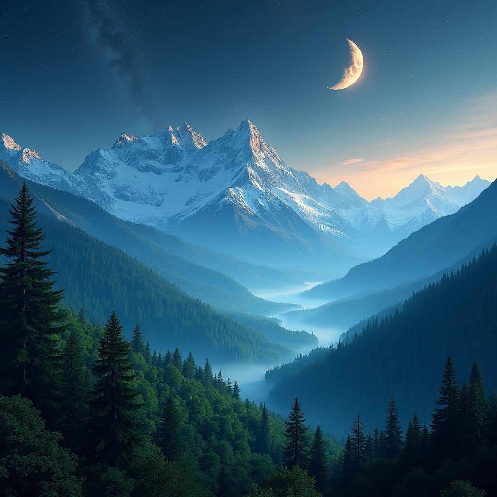 Majestic Mountain Range Under Starry Night Sky