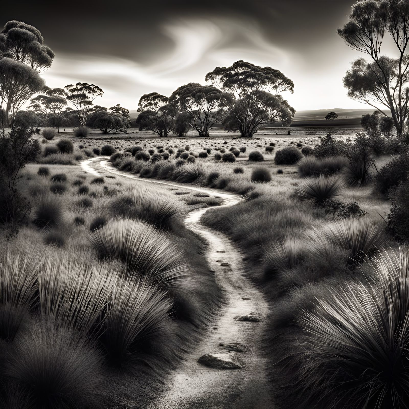 Monochrome Australian Landscape in Hyperrealistic Style