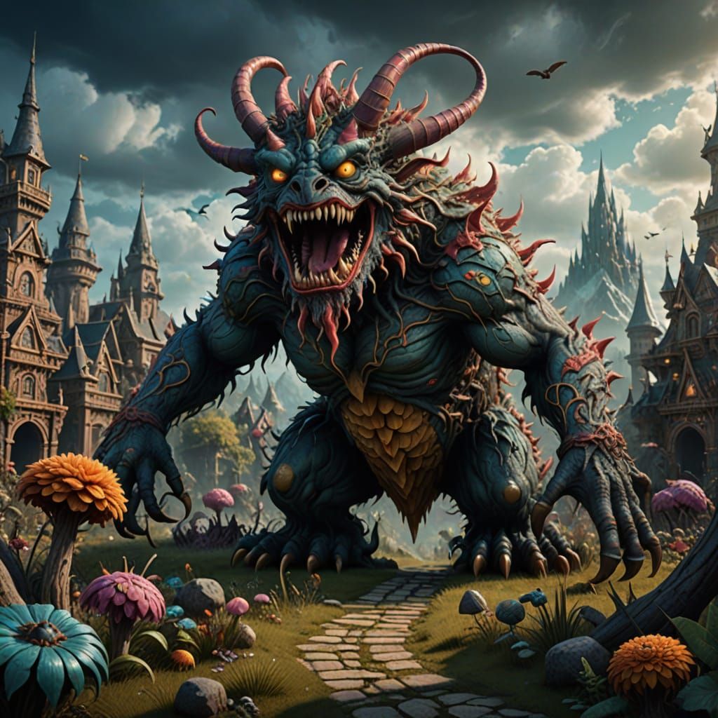 Whimsical Monster Matte Painting with Intricate Detail