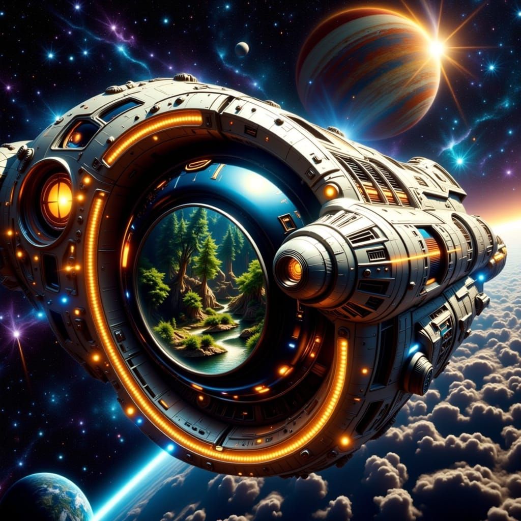 Epic Sci-Fi Spaceship Over Gaseous Planet