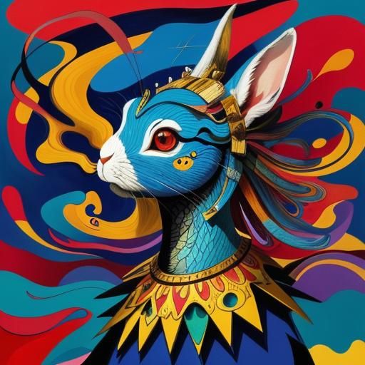 Surreal Rabbit Portrait with Knife, Dreamlike Carousel