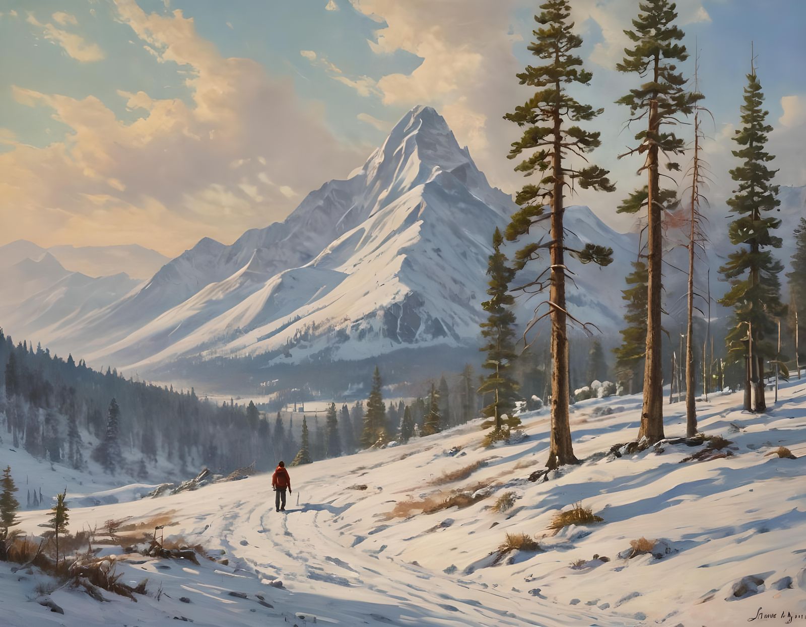 Winter Landscape Painting in Impressionistic Style