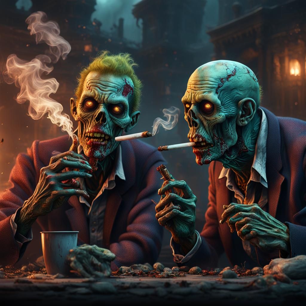 2 zombies smoking a joint