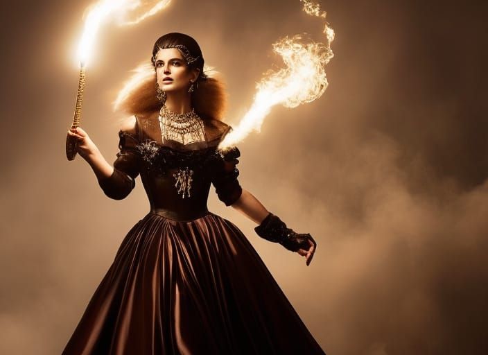 Hermione Granger Portrait with Magic Wand in Fantasy Style