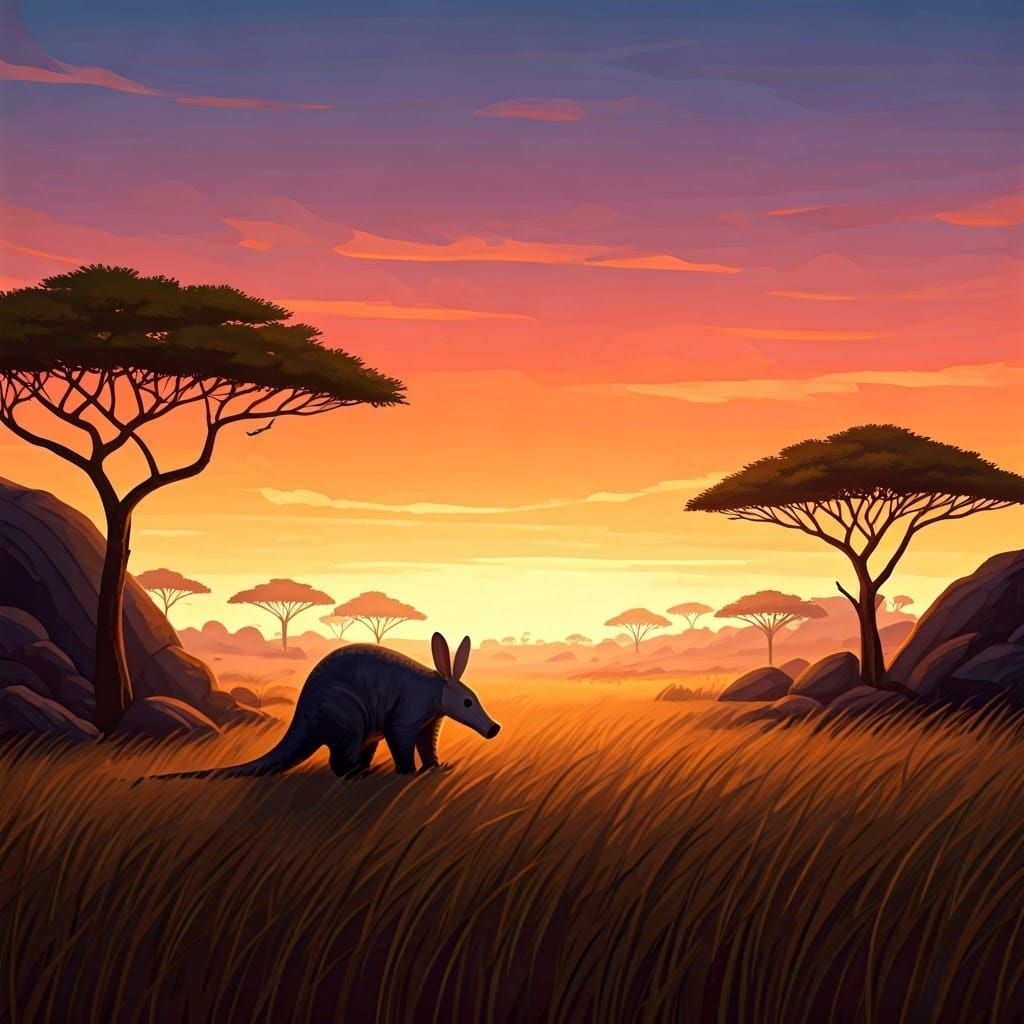 Surreal African Twilight Scene in Vibrant, Dreamy Colors