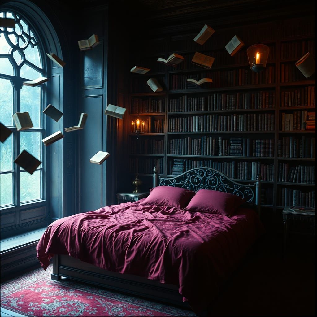 A Haunting Library of the Damned in Dark, Cinematic Style