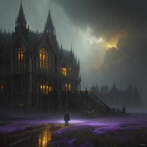 Rainy Blonde Girl: Dark Fantasy Oil Painting