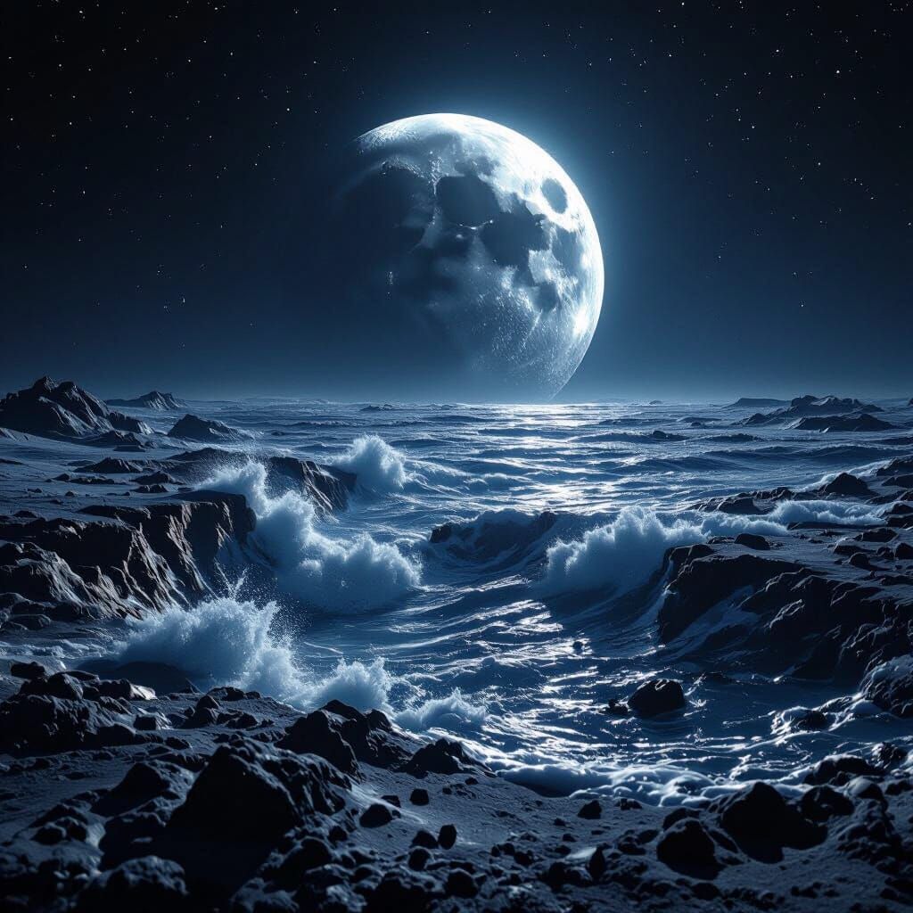 Eerie Moon Ocean Scene Photorealistic