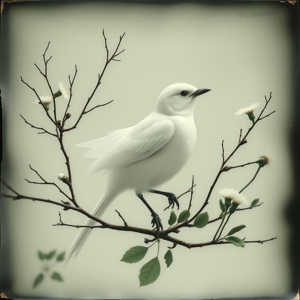 Surreal White Bird Photogram in Man Ray Style