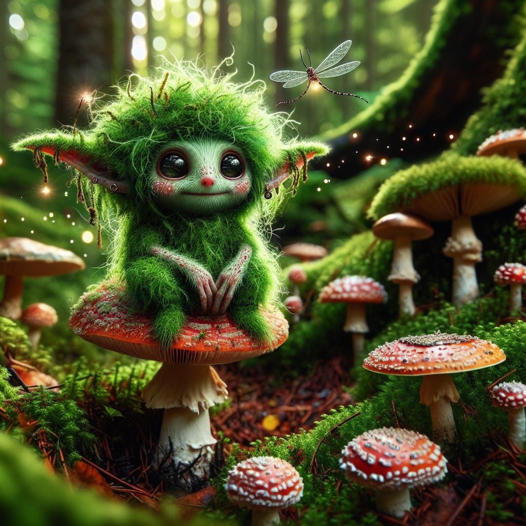 tiny  woodland sprite in the mushroom forest