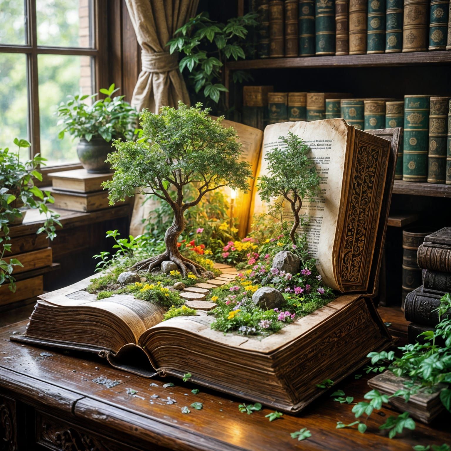 Secret Garden Sanctuary in an Antique Book