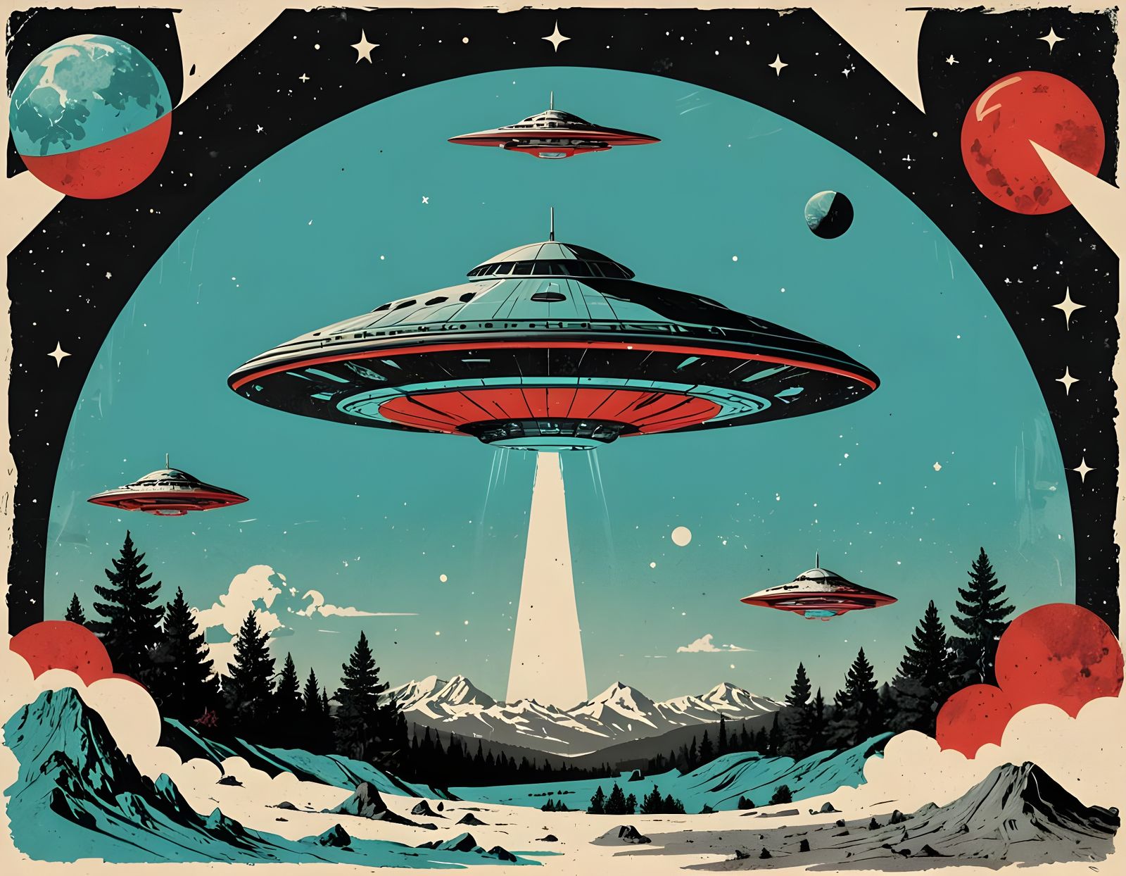 Vintage UFO Poster Style Mixed Media Collage