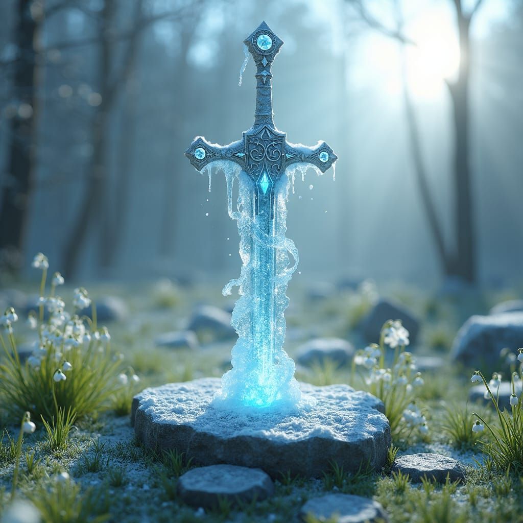 Elegant Ice Sword Basks in Springtime Radiance
