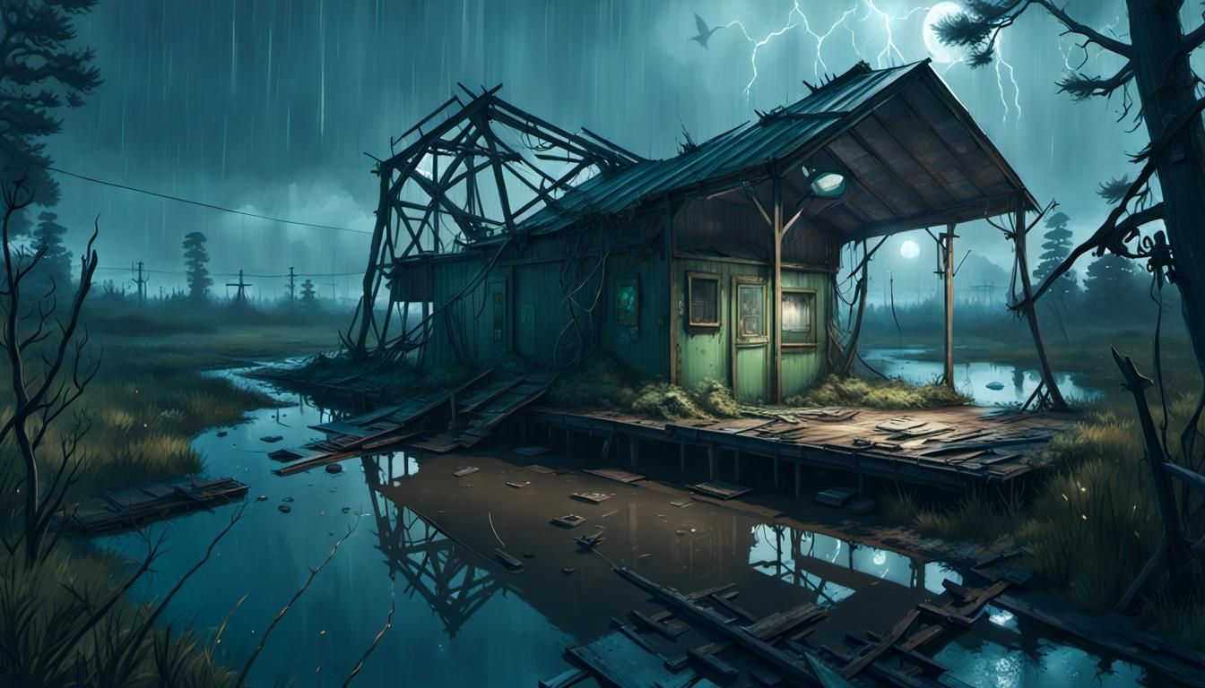 Biopunk Carnival Boardwalk in Overgrown Liminal Space