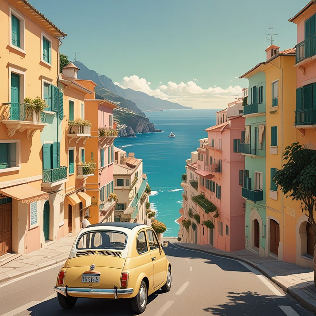 Vintage Italian Fiat 500 Cruises Amalfi Coast in Whimsical E...