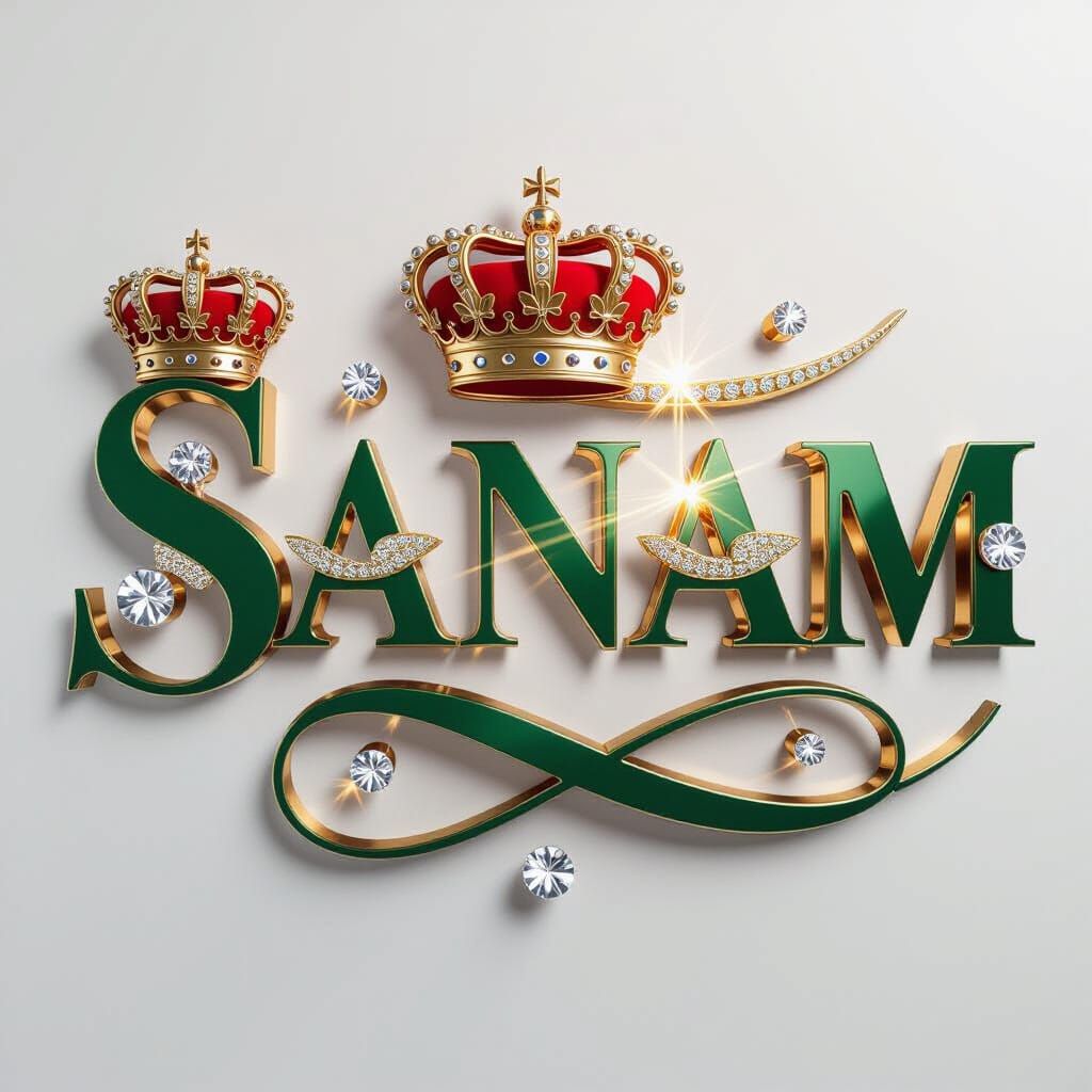 Luxurious "Sanam" Name Display in Green Silver and Gold